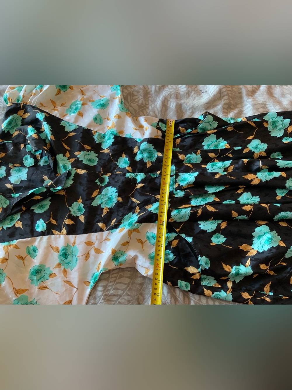 Vintage 80s Floral Long Sleeve Dress in Teal & Black - Picture 6 of 8